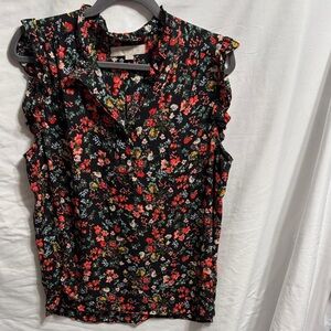 LOFT Black and Red Floral Blouse